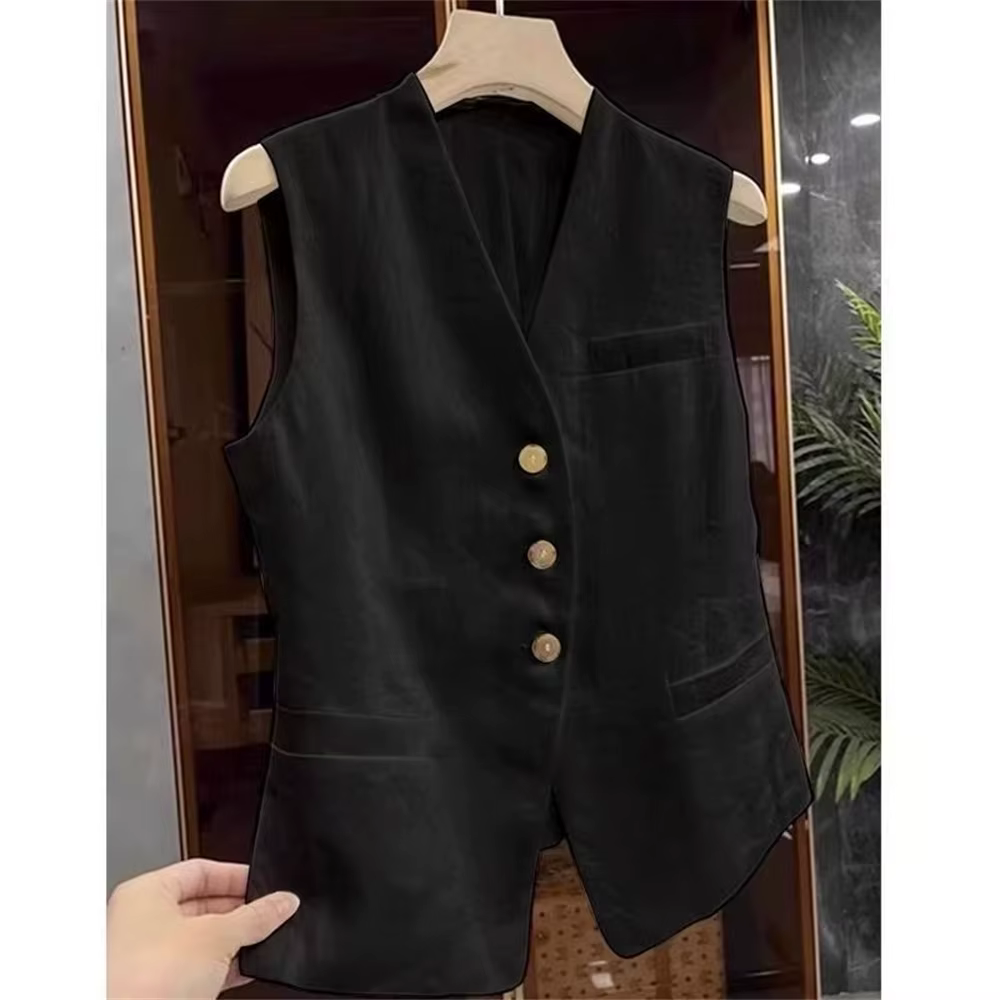 Mode lin blanc sans manches costume gilet pour femmes printemps été haute qualité rétro élégant col en v coton lin