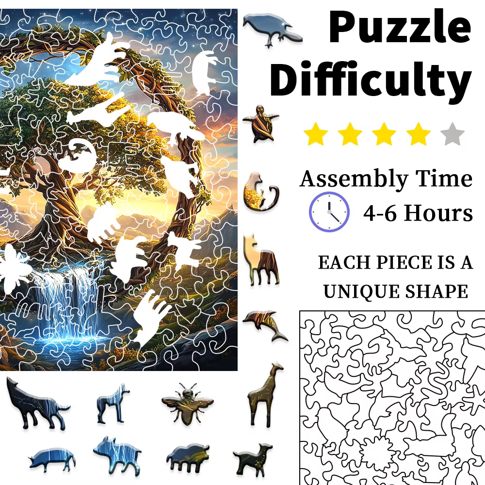 Puzzle en bois de rivière cascade arbre de vie pour adultes | Jeu familial créatif irrégulier de forme unique –