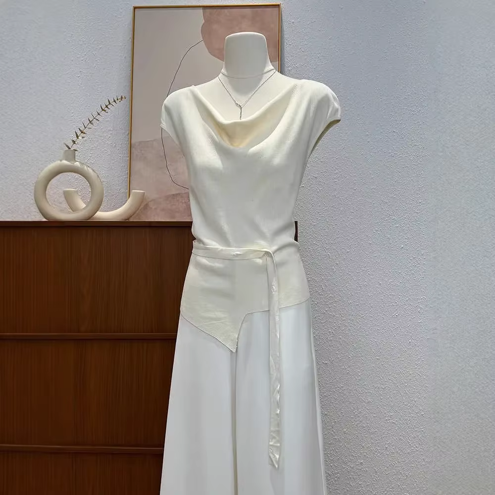 T-shirt tricoté à manches courtes pour femme