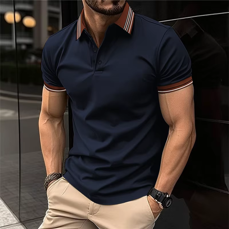 2025 Amazon transfrontalier nouveau POLO pour hommes couleur unie bouton décontracté mode à manches courtes T-shirt haut