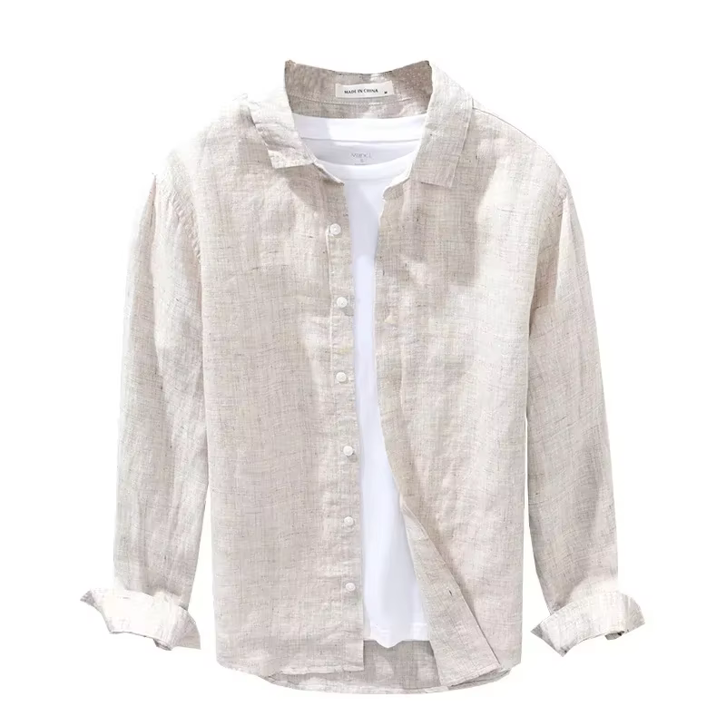 Chemise en lin à manches longues pour hommes