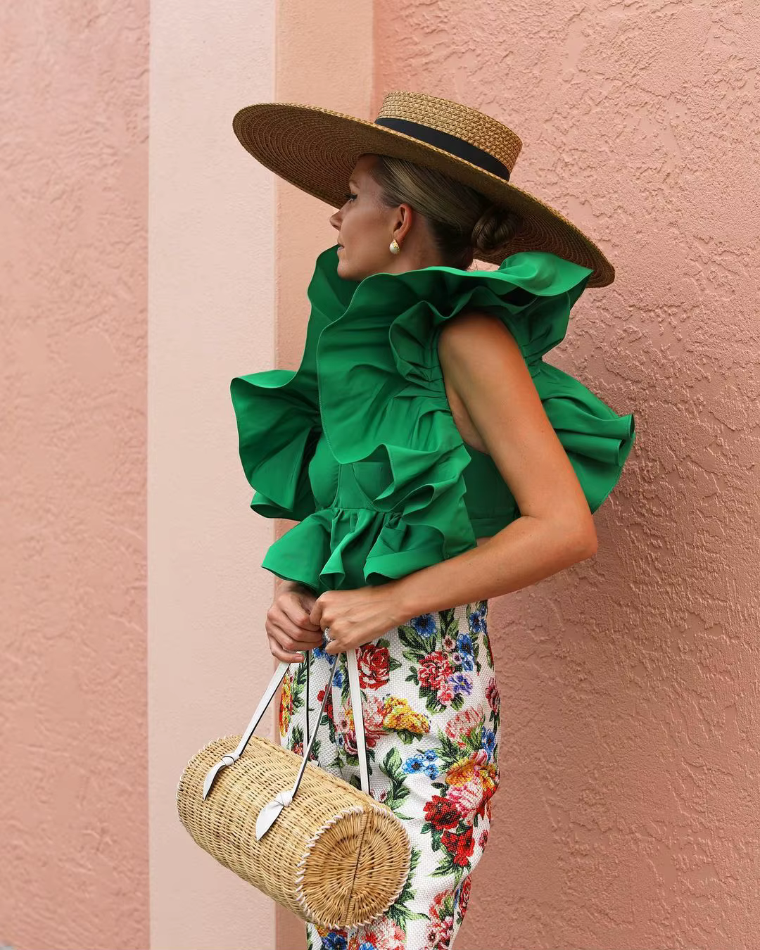 Chemisier Vert à Volants en Satin pour Femme, Haut Court Chic, sur Mesure, Été