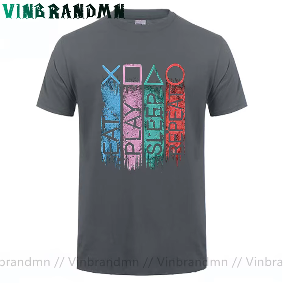Gamer t-shirt Vintage jouer manger sommeil répéter