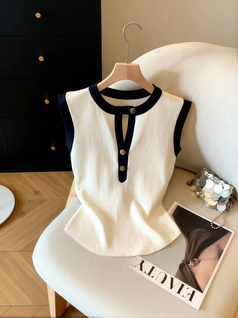 T-shirt vintage sans manches pour femme