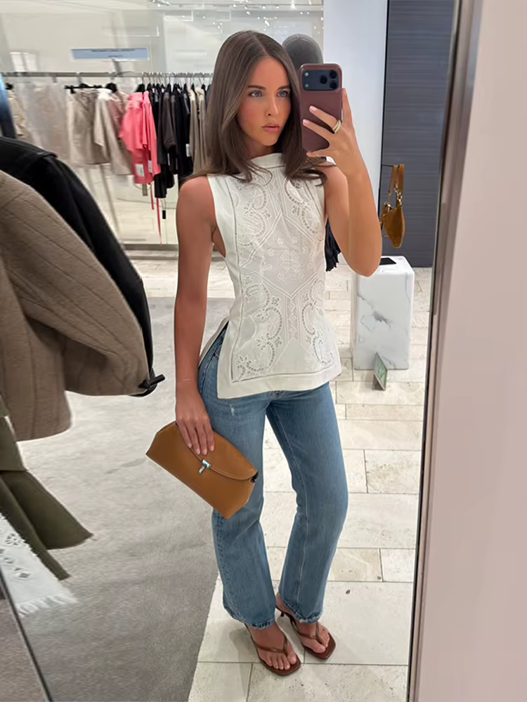 Débardeur brodé vintage pour femme