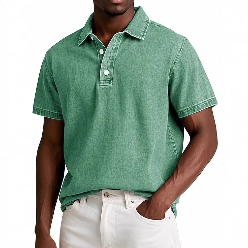 2025 nouveaux hommes rétro revers Polo couleur unie affaires décontracté à manches courtes T-shirt
