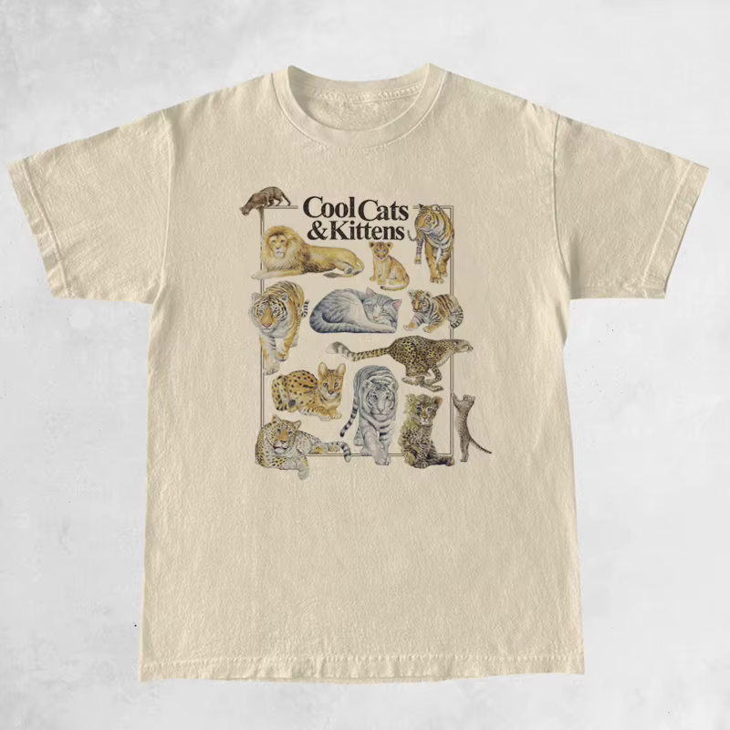 Cool chats et chatons Vintage T-Shirt femmes ample à manches courtes mignon félin