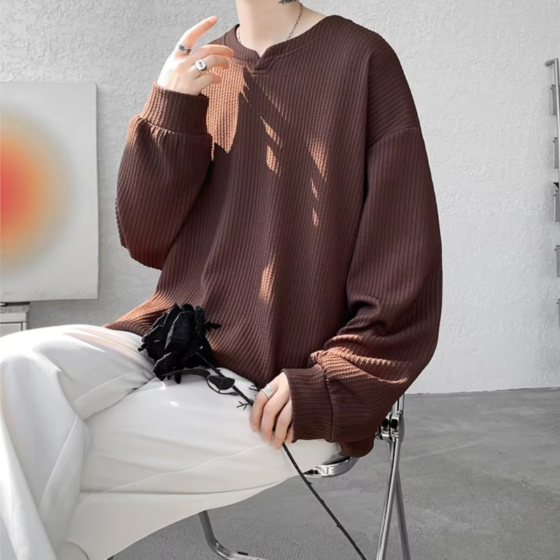 Haute qualité Texture à manches longues t-shirt pour hommes printemps automne décontracté hommes T-shirts hommes hauts vêtements classiques hommes T-Shirts