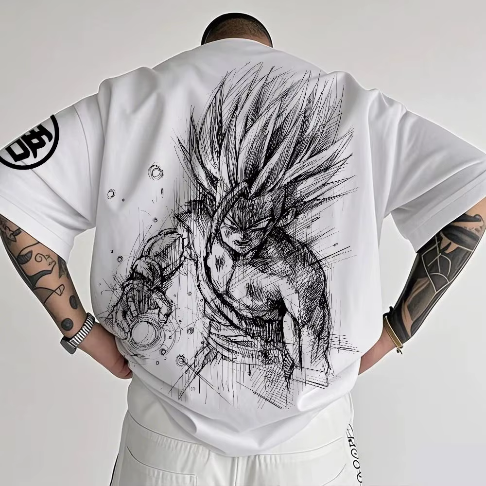 Dragon Ball Animation T-Shirt hommes été nouveau Double face impression ample décontracté Harajuku à la mode à manches courtes Parent-enfant haut