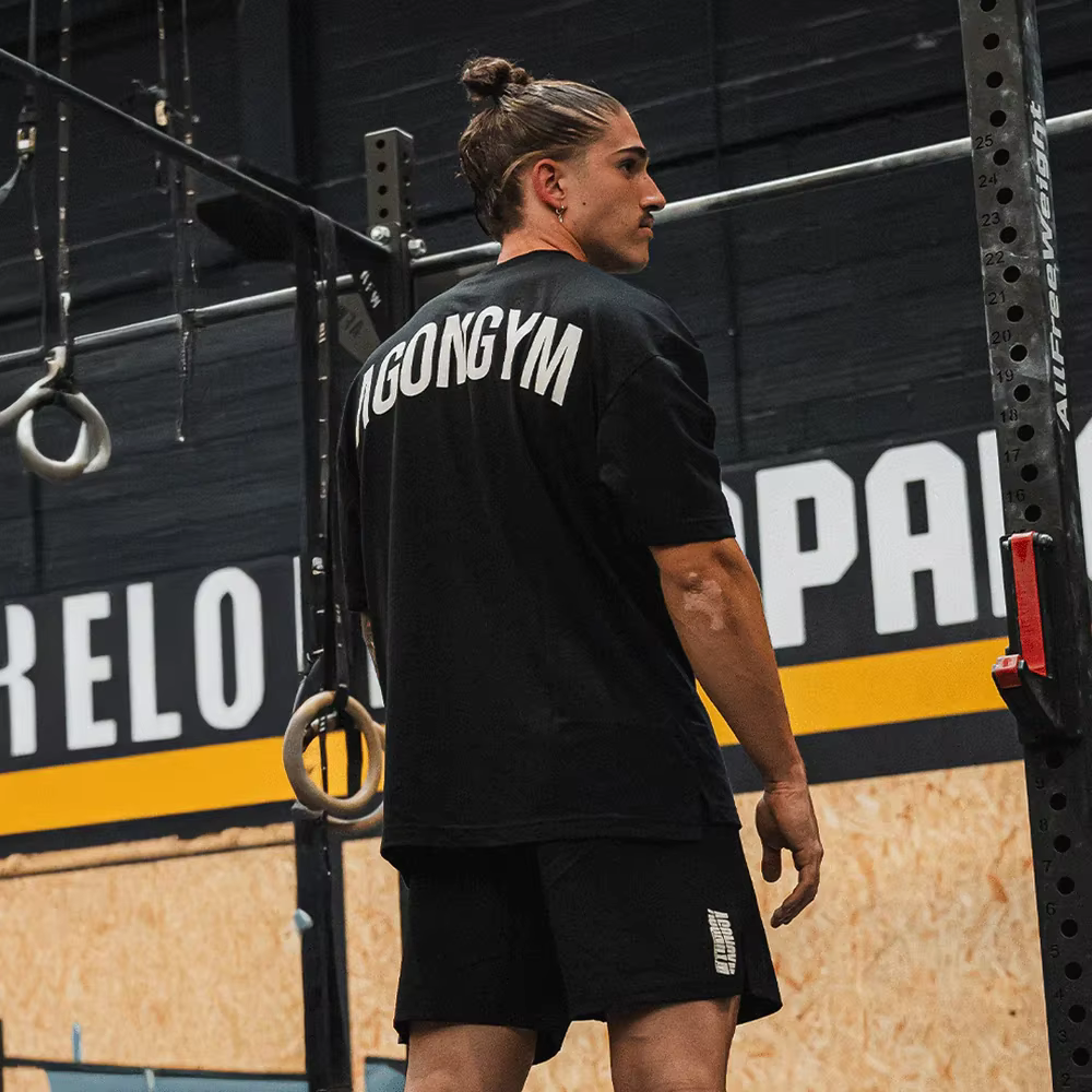 AGONGYM T-shirt Homme Oversize Imprimé Lettres en Coton Respirant pour Gym