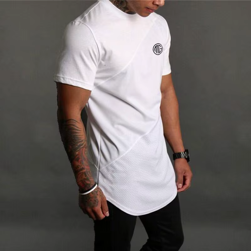 Hommes Muscle t-shirt Gym musculation Fitness t-shirts hauts coton Patchwork maille coupe ajustée
