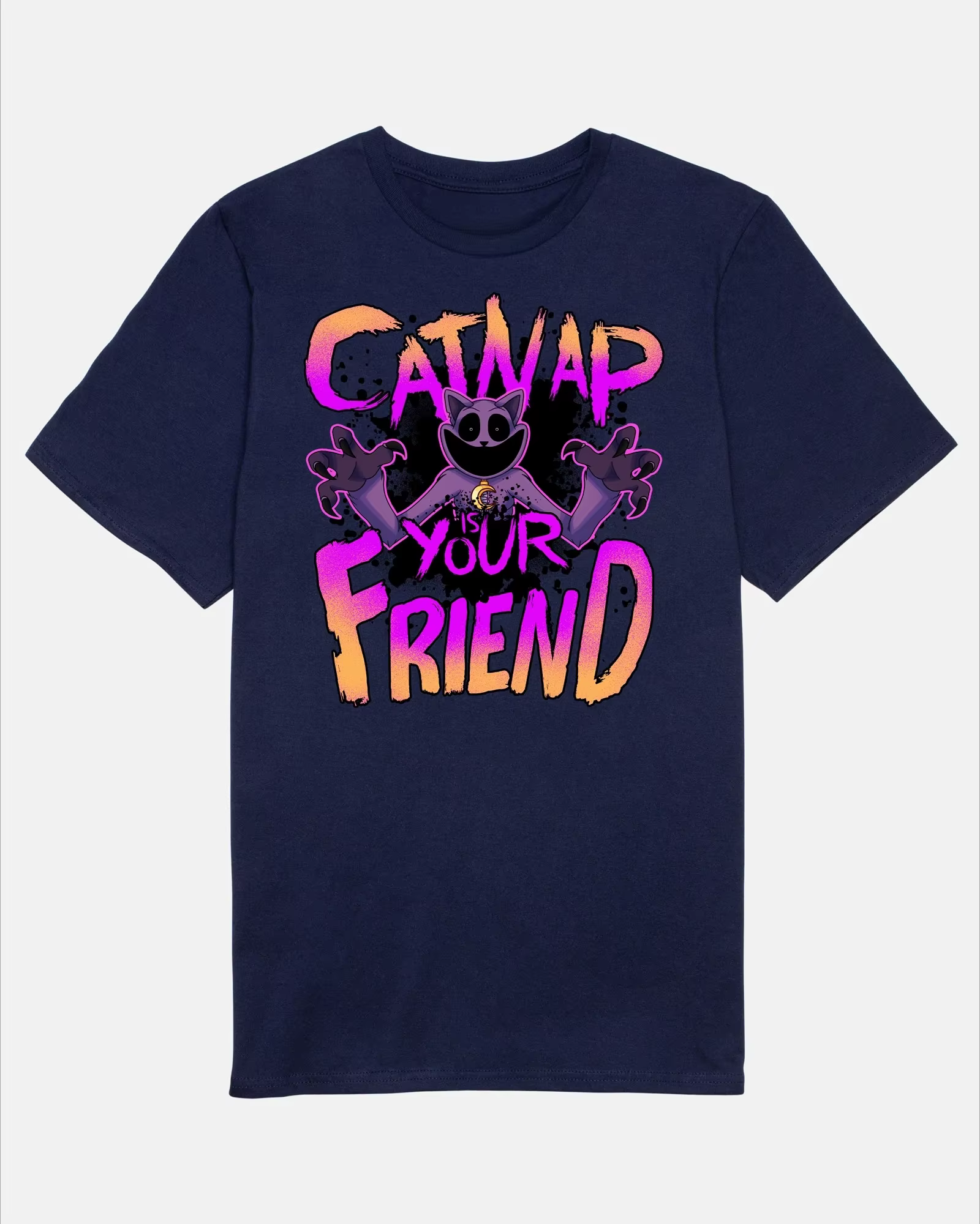 T-shirt CatNap Cartoon Moon Black Tee Poppy Game Time – Nouvelle collection été 2026 – Vêtements pour hommes et femmes