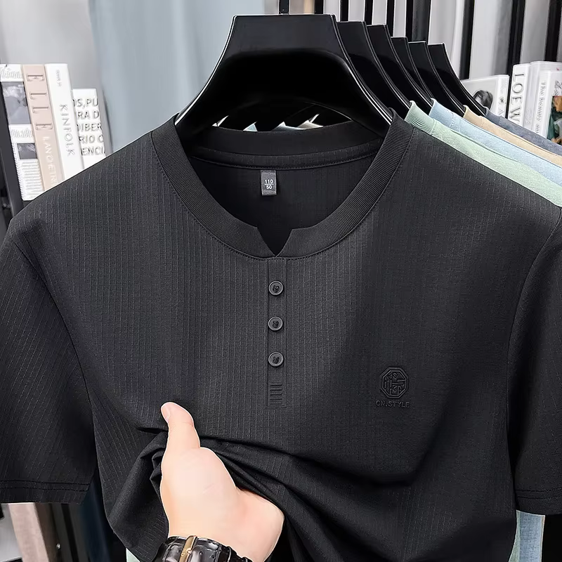 T-shirt à col Henley pour homme avec petit logo