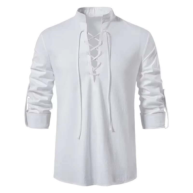 T-shirt en coton et lin à manches longues pour hommes