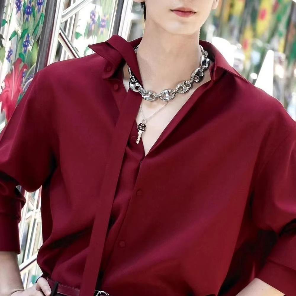 Chemise rétro à manches longues pour hommes