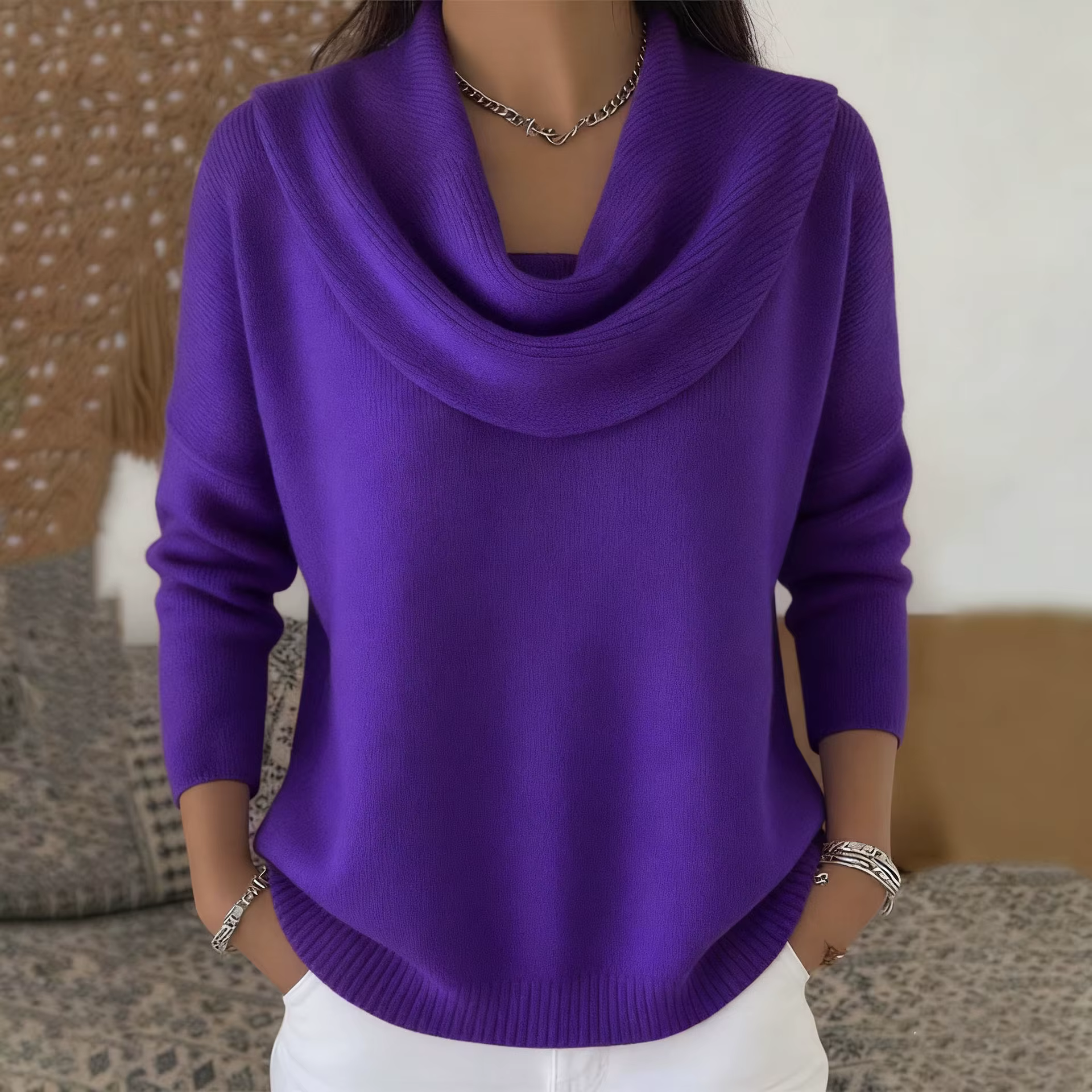 Pull à col drapé pour femme