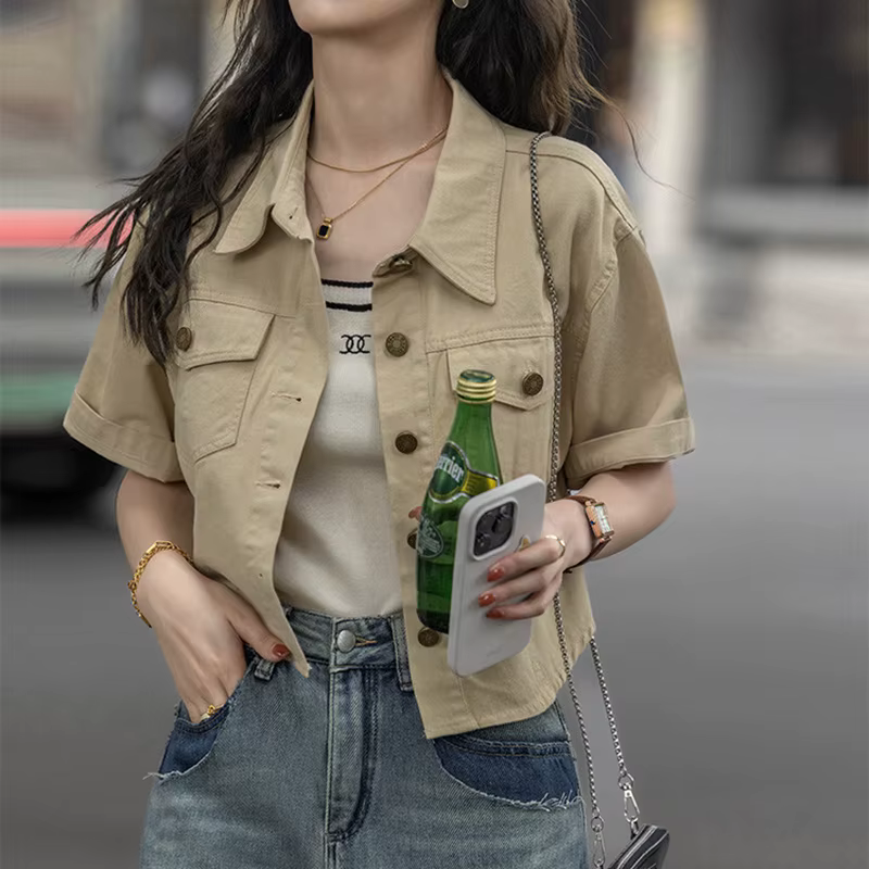 Chemise en jean kaki Vintage pour femmes