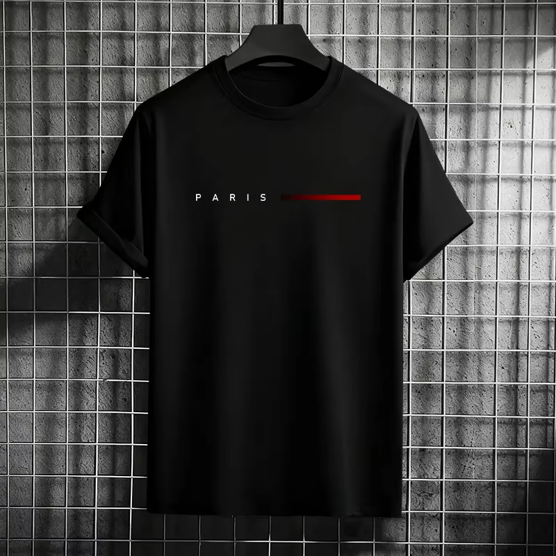 Hommes 100% coton été ample PARIS lettre créative imprimer décontracté coupe ajustée col rond manches courtes T-shirt haut
