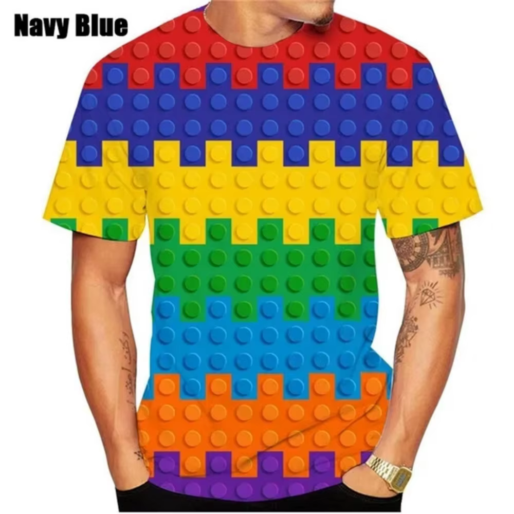 Nouveau T-Shirt blocs de construction imprimé hommes vêtements à manches courtes