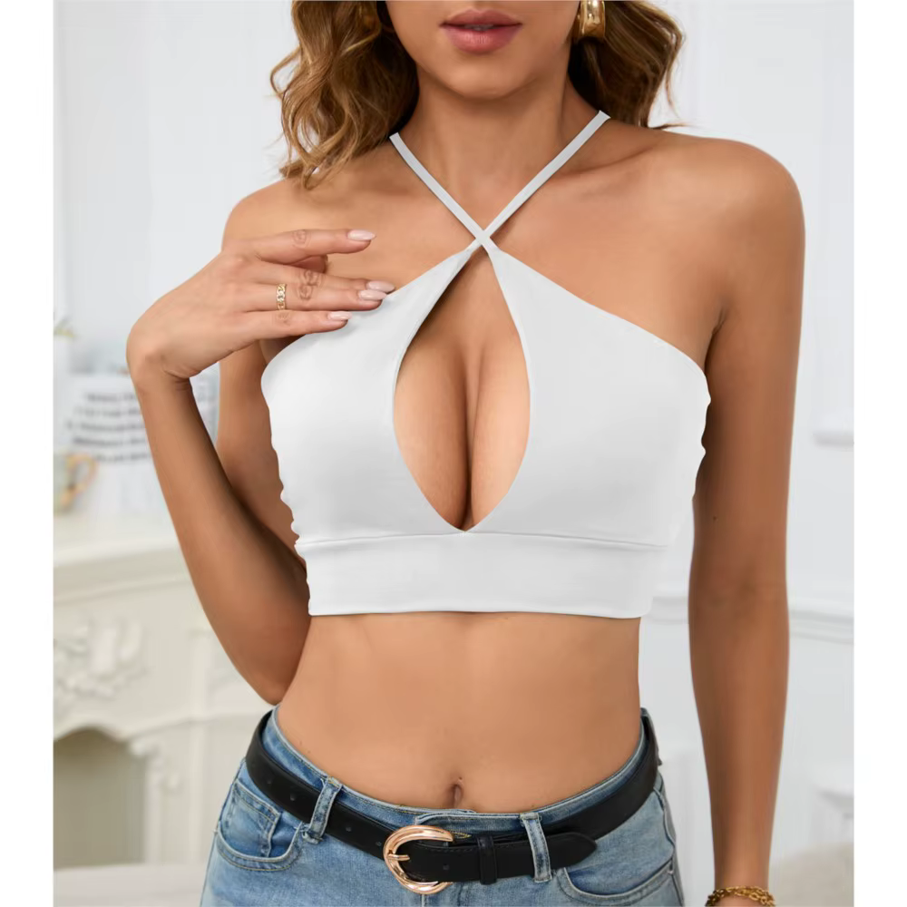 Débardeur sexy ajouré à col halter pour femme – Idéal pour l'été