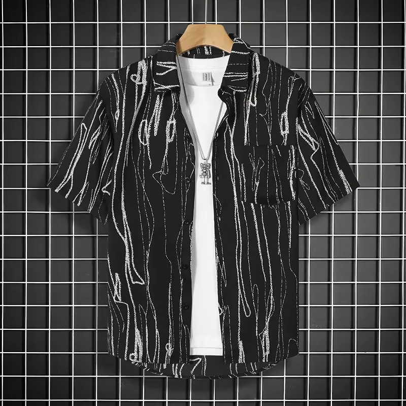 Chemise noire à manches courtes pour hommes