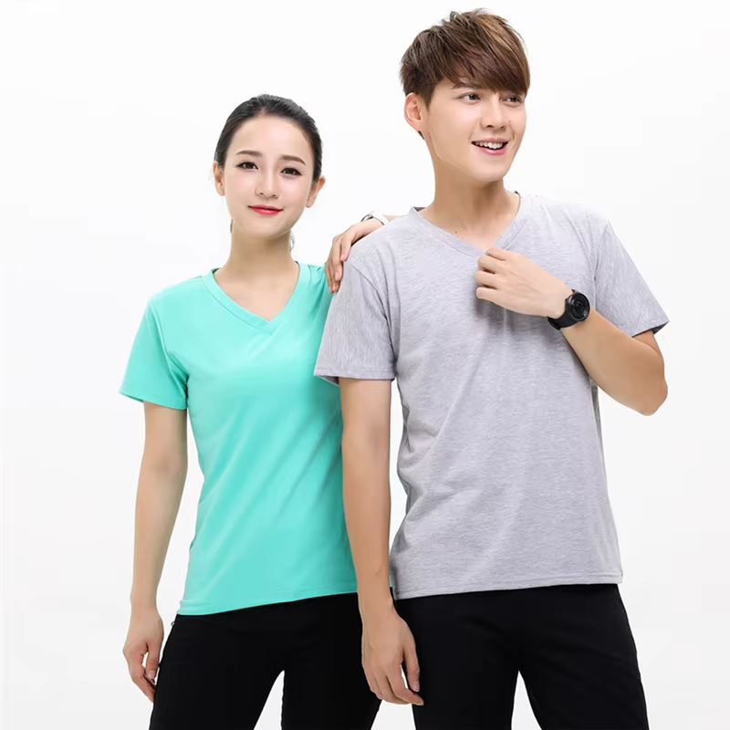T-Shirt personnalisé col en v 100% coton, imprimé sur demande, vêtements de travail, Design, Logo de marque imprimé, vêtements d'équipe personnalisés