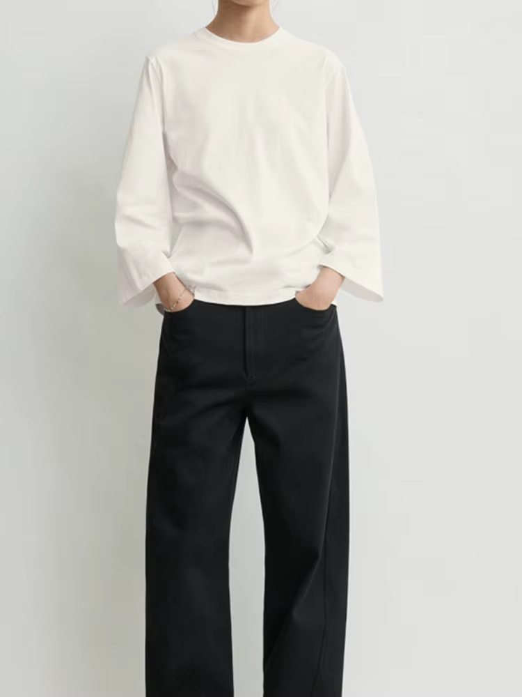 T-shirt brodé à manches trois-quarts pour femme