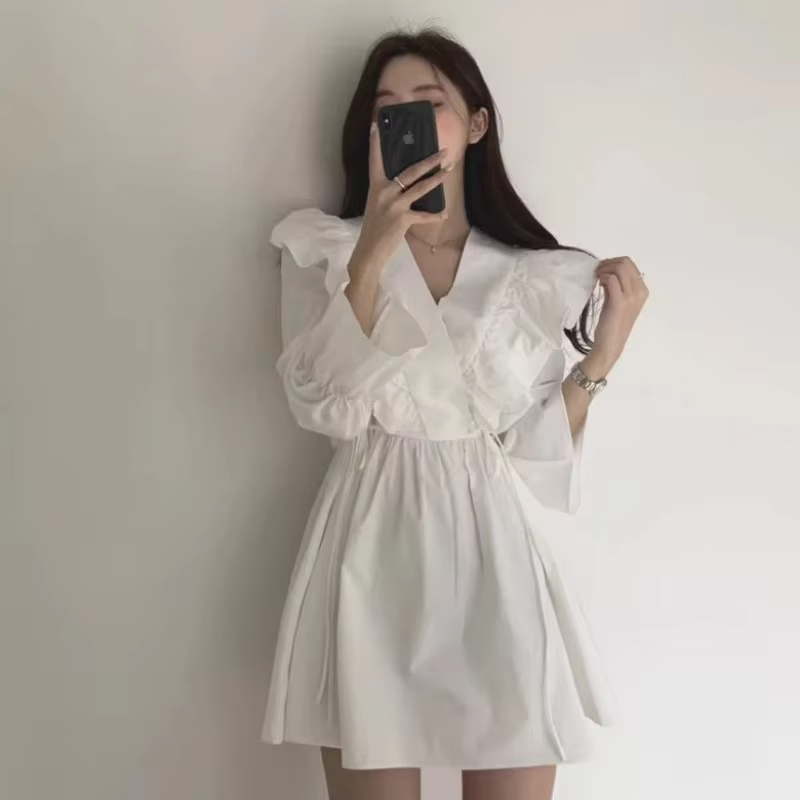 Femme robe à manches longues cravate élastique sensuel Sexy esthétique de haute qualité luxe épais chaud pas cher décontracté robes à volants pour les femmes
