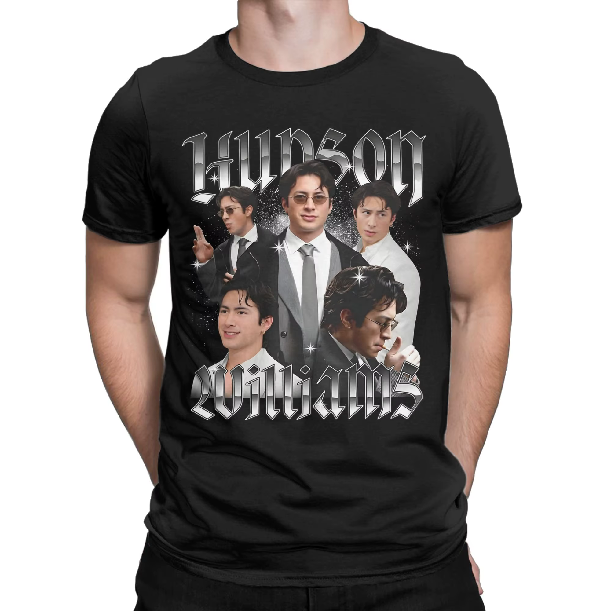 Hudson Williams T-shirts pour hommes, t-shirt fantaisie en pur coton, col rond, manches courtes, vêtements classiques