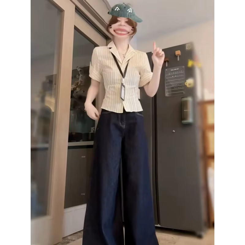 Chemisier rayé à revers pour femme