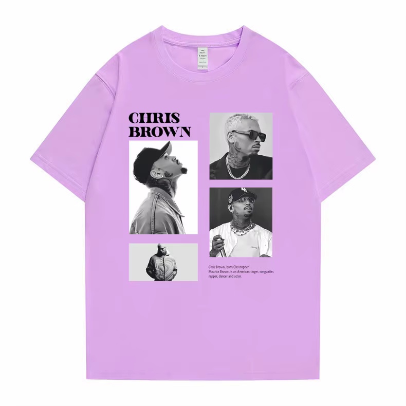 Pop chanteur Chris marron imprimé graphique t-shirt hommes femmes Hip Hop mode surdimensionné t-shirts hauts
