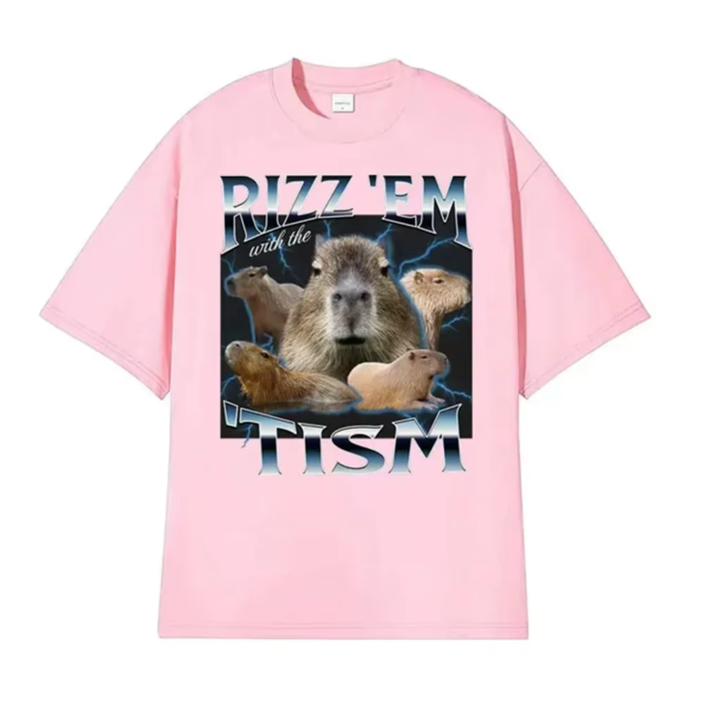 Rizz Em avec le Tisme rétro T-shirt drôle mignon Kawaii Capybara Meme
