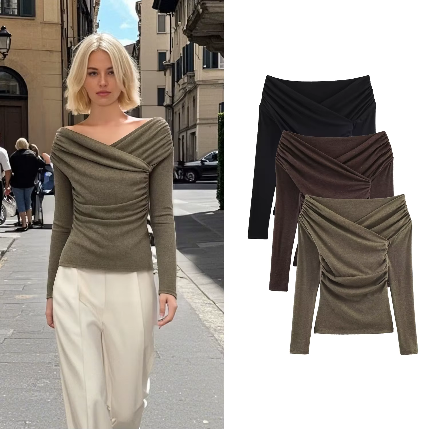 T-shirt plissé chic pour femme