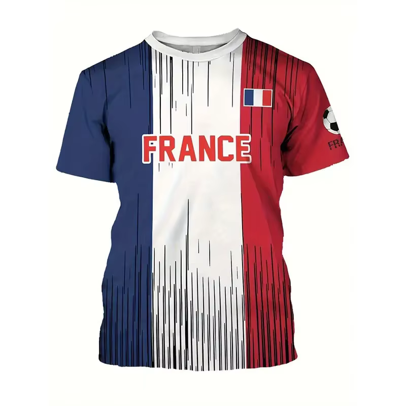 T-shirt Homme Oversize à Manches Courtes Imprimé Drapeau Rétro France & Coq Gaulique – Style Football Chic