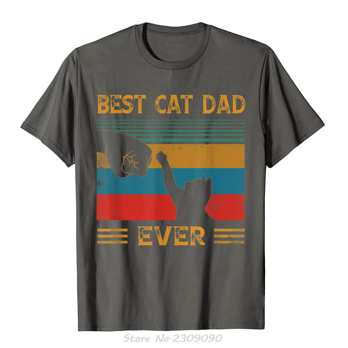 T-shirt en coton Vintage meilleur chat papa jamais bosse