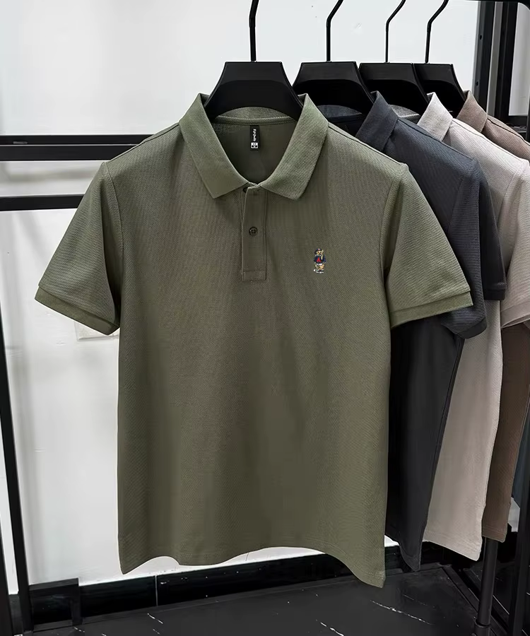 Marque de mode ours en peluche brodé polo à manches courtes haut de gamme 100% pur coton confortable respirant hommes revers T-shirt