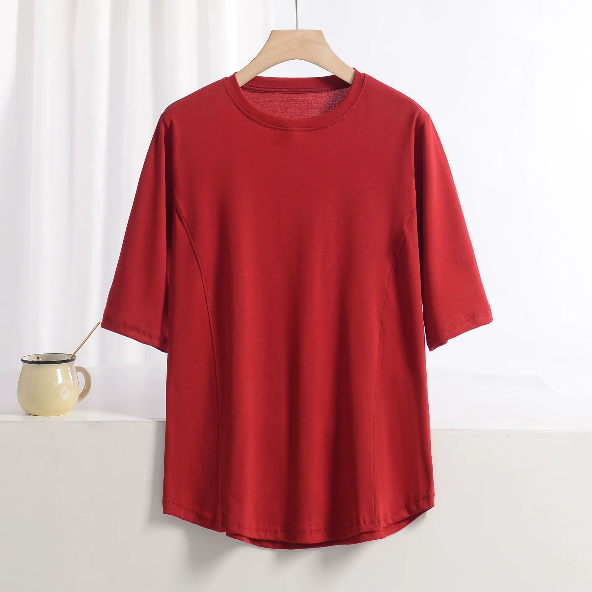 XL à 8XL grande taille t-shirts col rond T-shirt basique femme couleur unie demi manches été simple