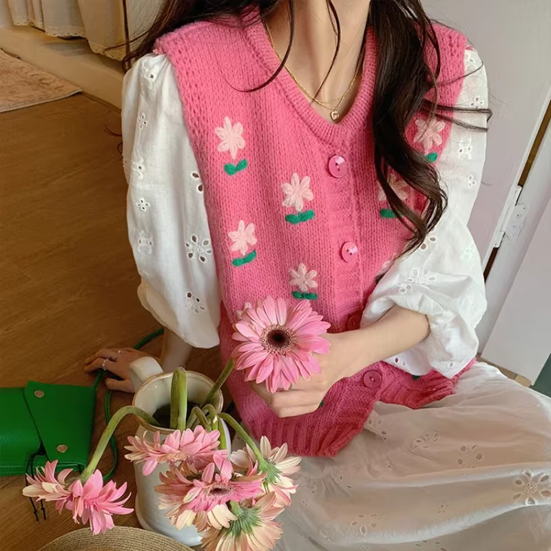 Pull femme col en v Kawaii hauts en tricot