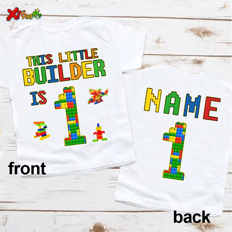 Nom personnalisé chemise d'anniversaire garçon t-shirt enfant en bas âge bébé enfants vêtements blocs de construction