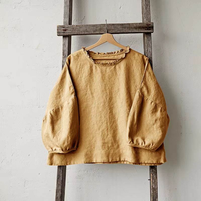 T-Shirt en Lin Rétro pour Femme