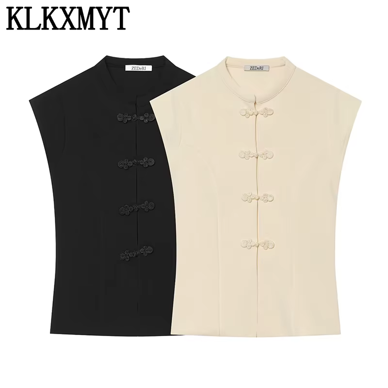 Haut décontracté et élégant pour femme KLKXMYT – Nouvelle collection 2026 – Débardeur court à nœud chinois
