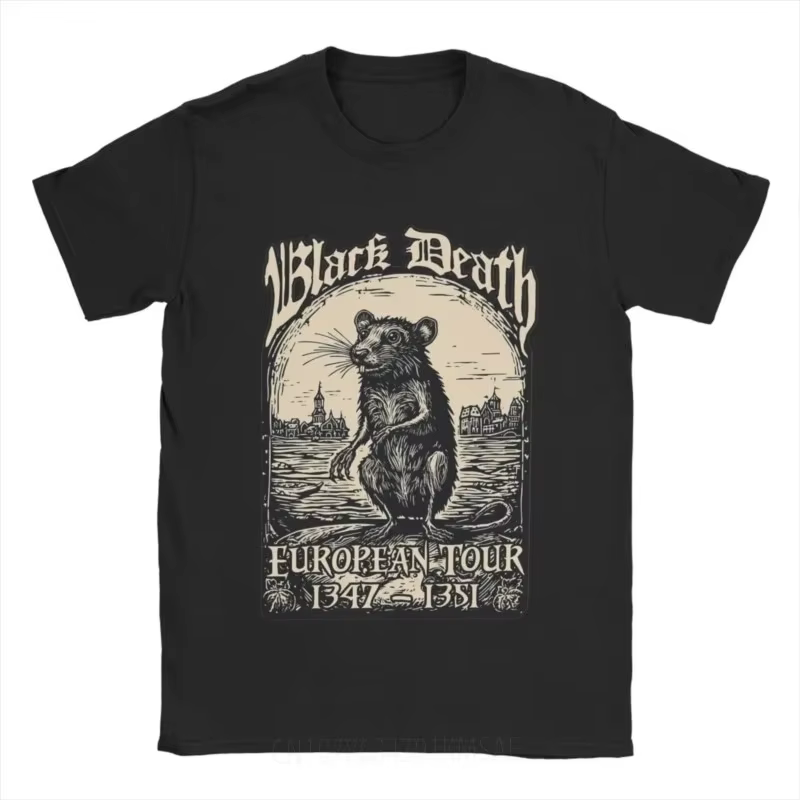 T-shirt humoristique à col rond Black Death European Tour pour hommes