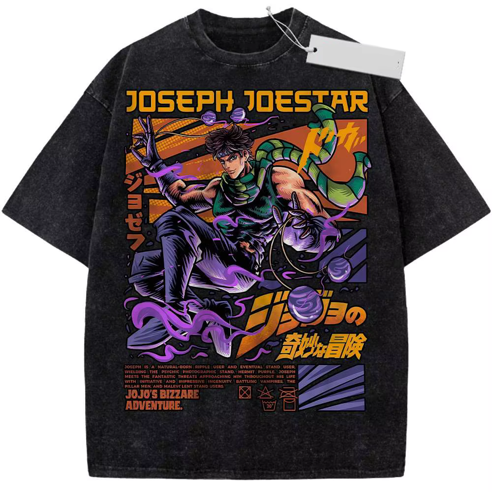 Anime Jojo's Bizarre Adventure Joseph Joestar Kira Killer T-shirt Men Manga Vintage Tshirts Harajuku Washed Cotton T Shirt