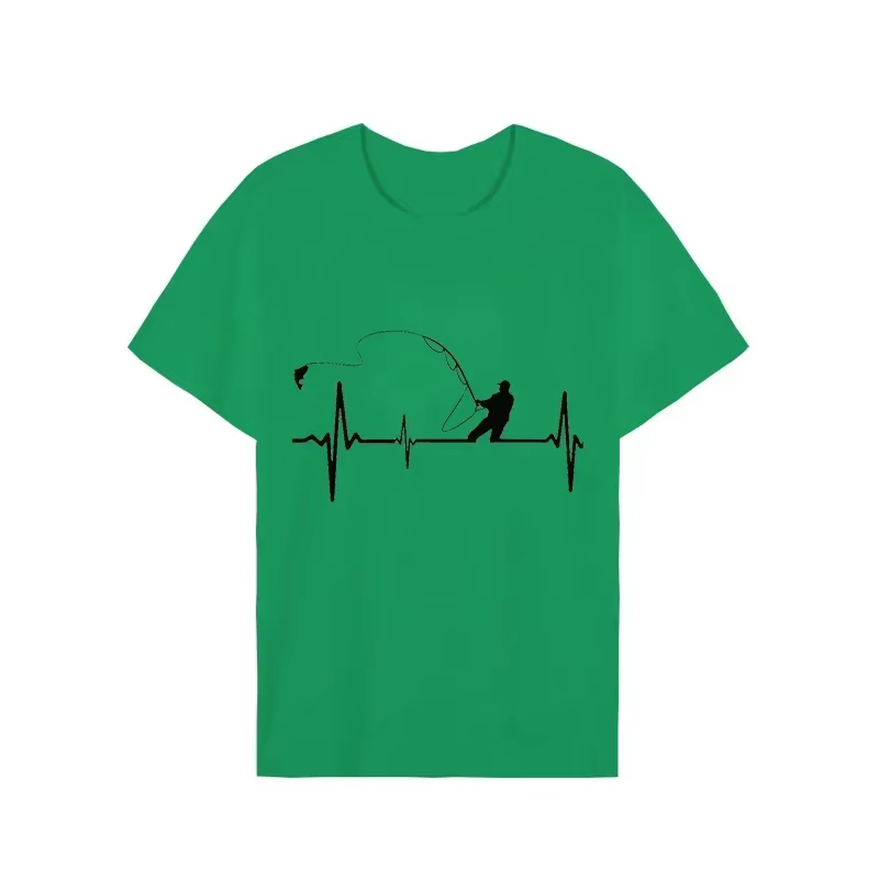 T-shirts pour hommes pêche à la mouche battement de coeur impulsion impression chemise drôle à manches courtes
