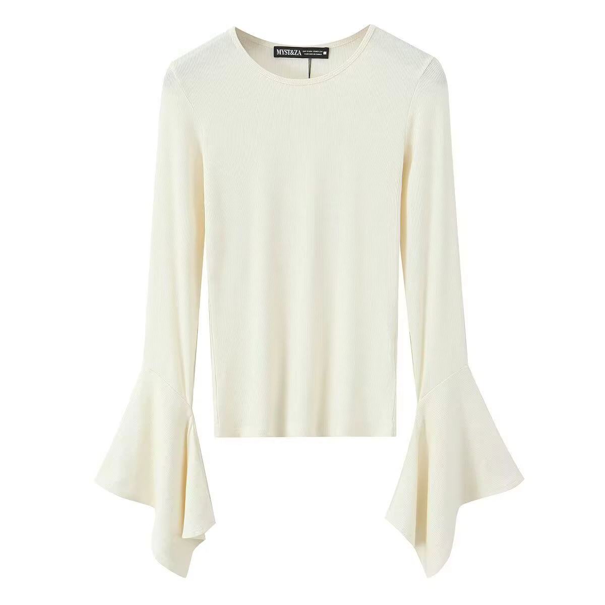 T-shirt noir à manches longues et col rond pour femme