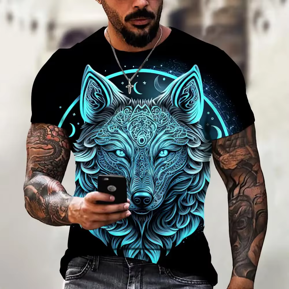 T-shirt à manches courtes imprimé animal 3D pour hommes