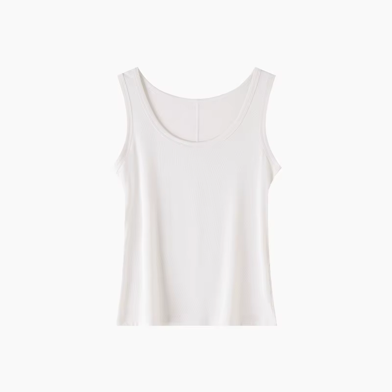 Débardeur Femme Col U en Mélange Tencel et Laine, Coupe Slim, Sans Manches, Couleur Unie, pour Superposition, Camisole Basique d'Été