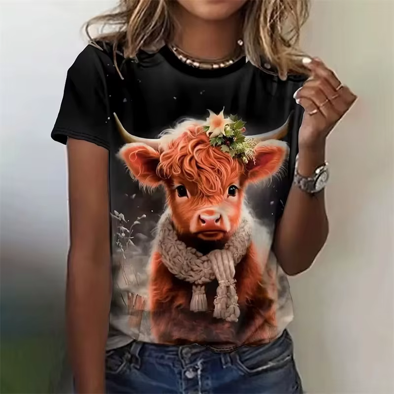 T-Shirt à motif de vache heureuse pour femmes