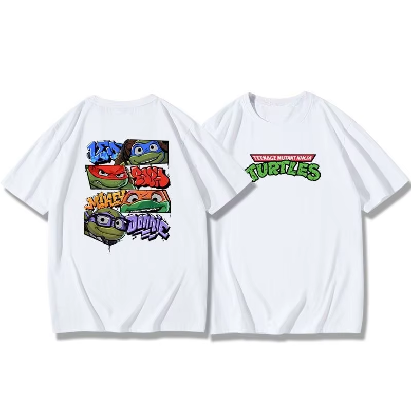 T-shirt Homme Col Rond en Coton Pur Motif Tortue Ninja Anime Dessin