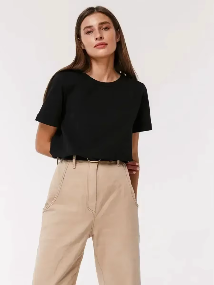 Dames été 100% coton femmes T-shirt fond basique à la mode solide dame à manches courtes hauts amples chemises ㎡